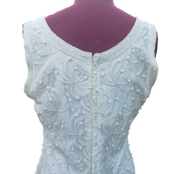 Vintage Scala Beaded Dress & Jacket Ivory Lace Sheath Short M/L - Picture 5 of 15